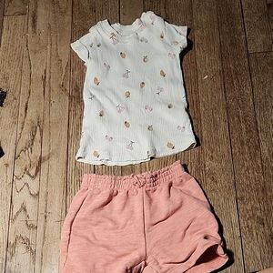 Charming Kids Set with Floral White Top and Peach Shorts